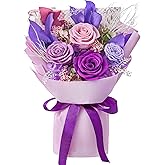 Mosstory Preserved Roses Bouquet Birthday Flowers for Women Purple Gifts for Women Mother Birthday Gifts Forever Flowers Bouquet (Purple Roses)