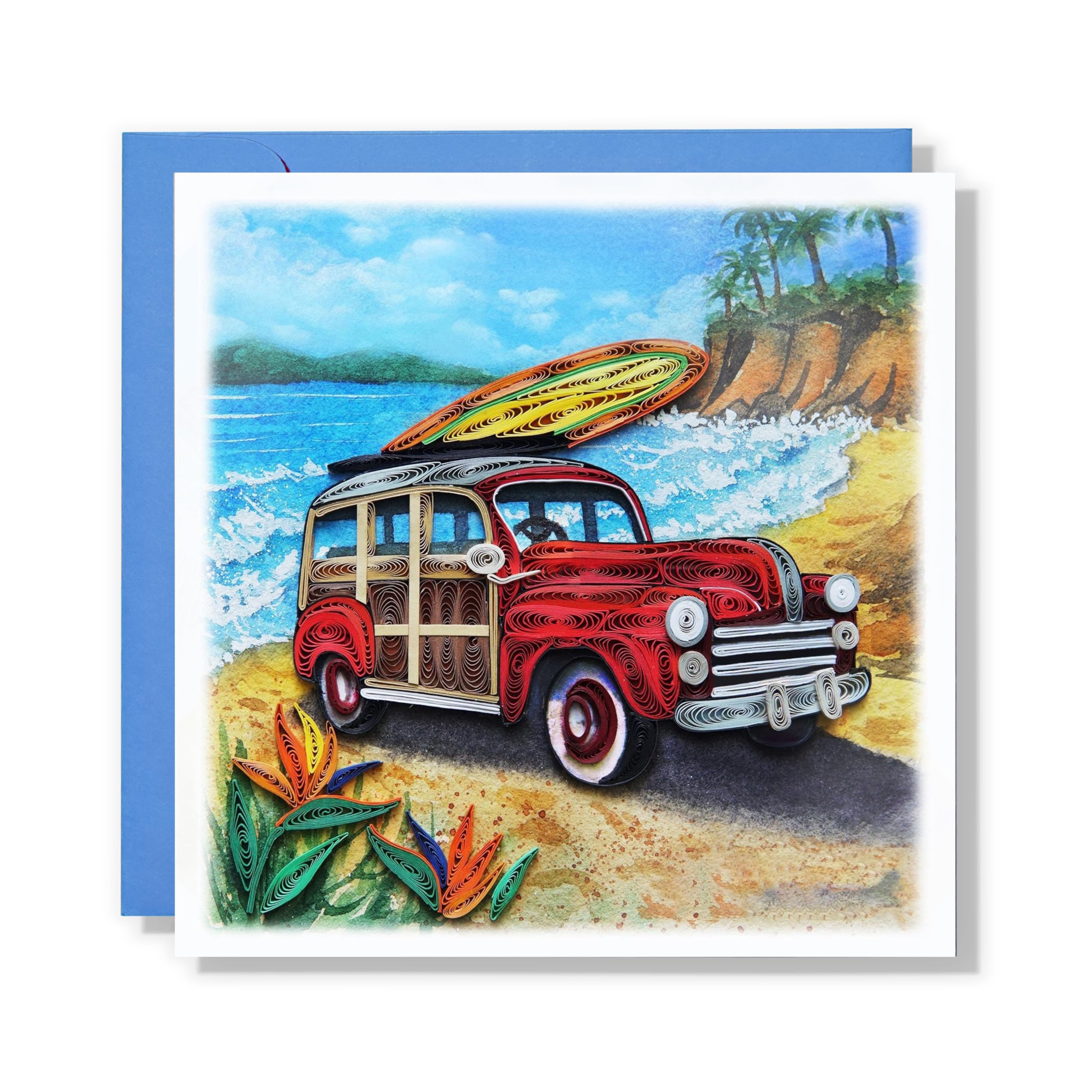 Photo 1 of TUMYBee Red Bus On The Beach, Under The Sea Card, New Adventure, Road Trip, Travel Car Quilling Card for Birthday, Graduation, Congratulations, Retirement, Holiday, Work Anniversary, Fathers Day