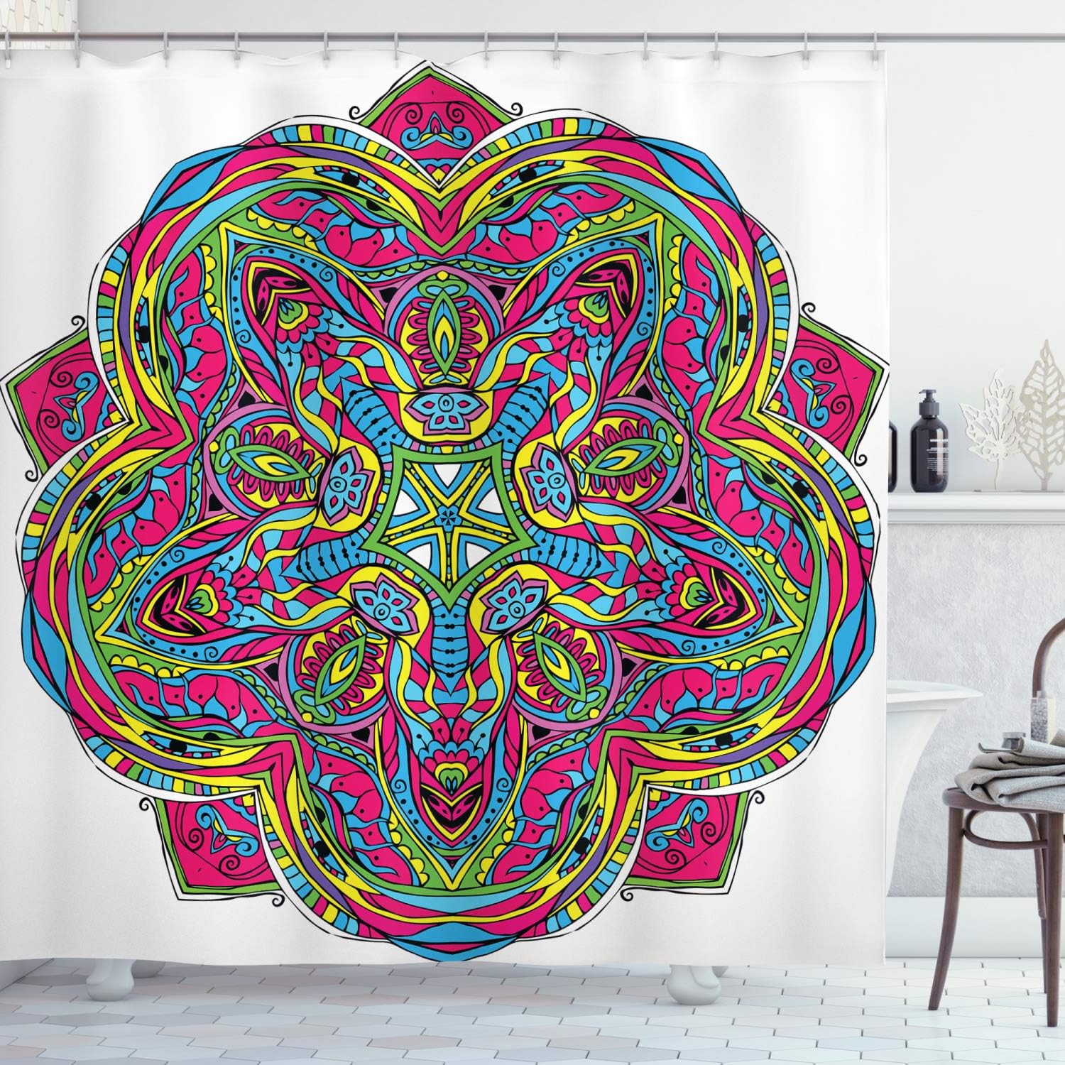 Amazon Com Ambesonne Psychedelic Shower Curtain Colorful Trippy Mandala Design Vintage Rounded Kaleidoscopic Cloth Fabric Bathroom Decor Set With Hooks 84 Long Extra Multicolor Home Kitchen
