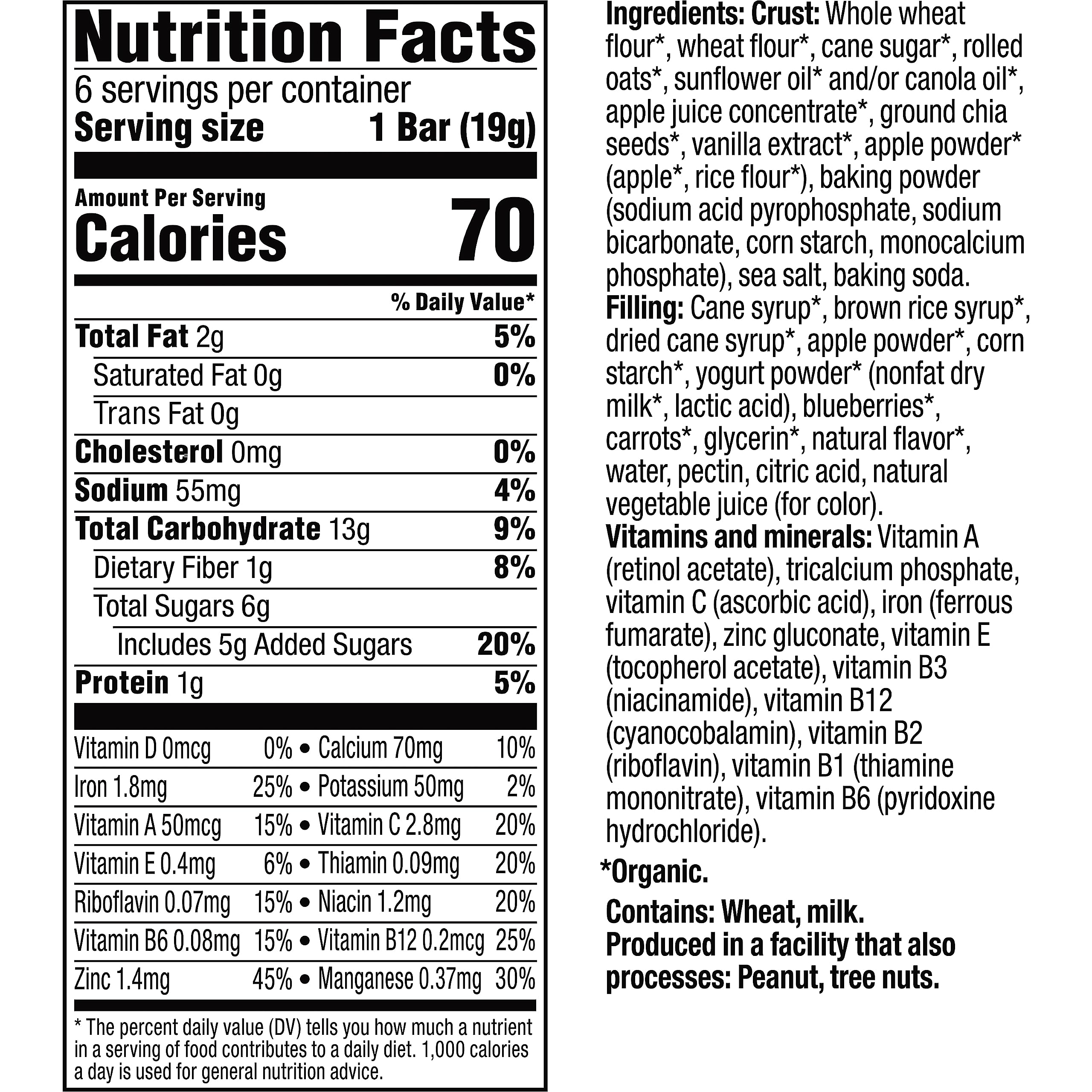 Plum Organics Mighty Snack Bars - Blueberry - 0.67 oz Bars (Pack of 6) - Organic Fruit and Vegetable Toddler Food Snack Bars