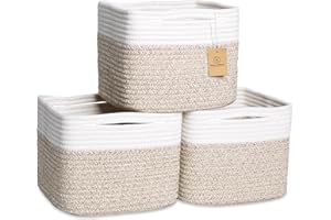 NaturalCozy Storage Cubes 9”x9”x7”Cotton Rope Woven Baskets for Organizing 3-Pack | 9 Inch Cube Storage Bin | Small Basket for Shelf Nursery, Pantry, Decorative Plant, Bathroom Closet, Toy Gift