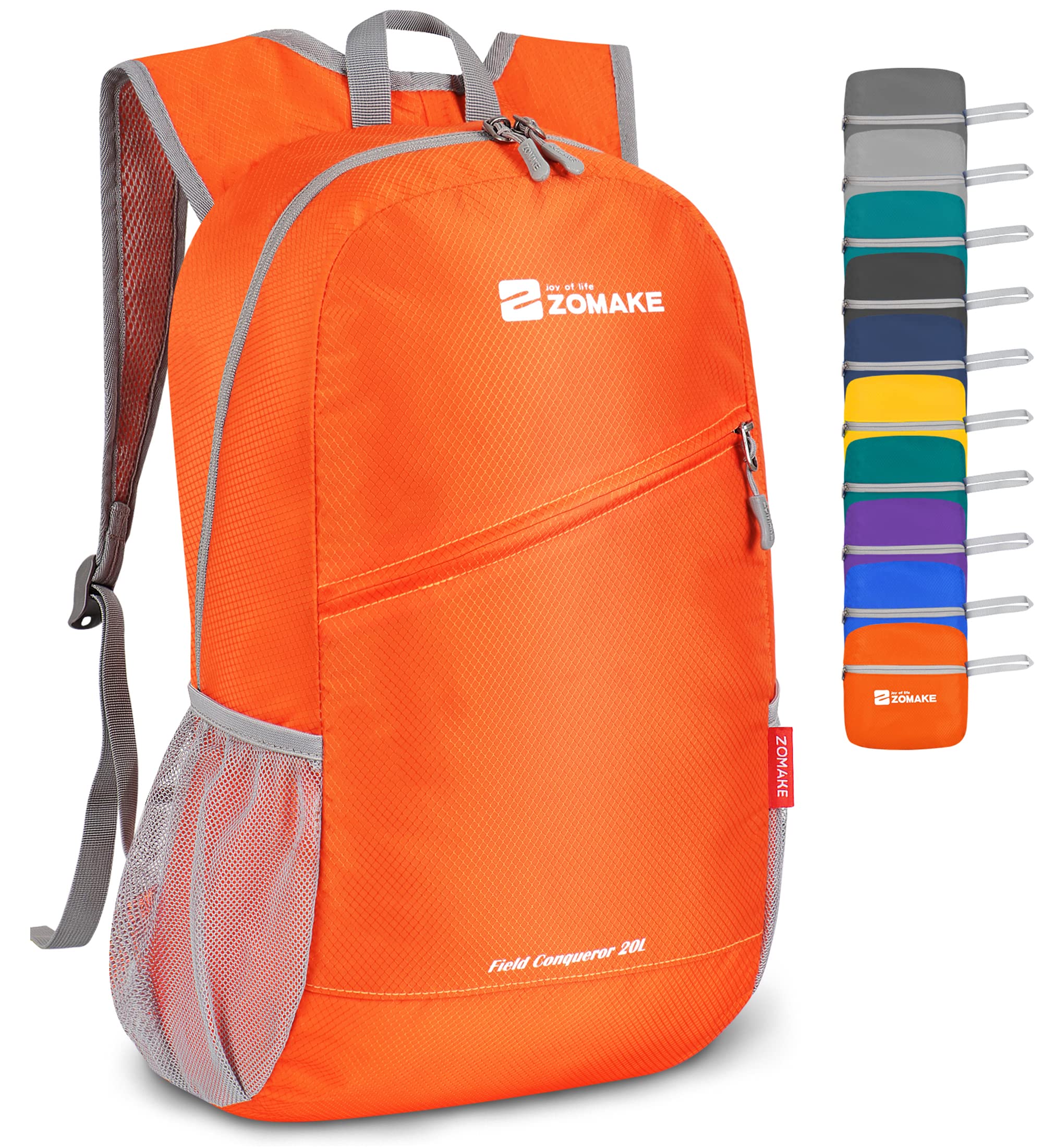 ZOMAKE Lightweight Foldable Backpack, Packable Rucksack Folding Small Back Pack 20L Foldaway Ultralight Daypack for Women Men Travel Hiking Walking (Orange)