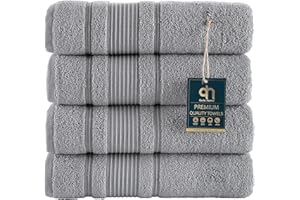 Qute Home 4-Piece Bath Towels Set, 100% Turkish Cotton Premium Quality Towels for Bathroom, Quick Dry Soft and Absorbent Turkish Towel, Set Includes 4 Bath Towels (Grey)