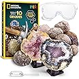 National Geographic Break Open 10 Premium Geodes – Includes Goggles & Display Stands - STEM Science Kit, Geology Gift for Kid