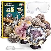 National Geographic Break Open 10 Premium Geodes – Includes Goggles & Display Stands - STEM Science Kit, Geology Gift for Kid