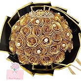 DIY Glitter Roses Bouquet Gold- 36 Pack Fake Shiny Flowers with Stems Eternal Floral for Graduation Handmade Wedding Bouquet Anniversary Birthday Gift, Mother's Day Gifts for Her