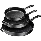 Bruntmor 8, 10 and 12 Inch Pre-Seasoned Frying Pan Set of 3, Oven Safe Skillet, Grill Pan Set, Nonstick Cookware with Side Drip Lips, Black