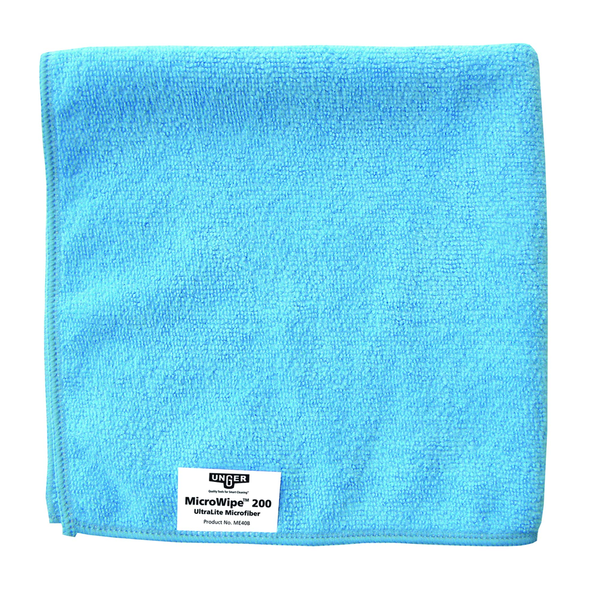 Unger CG107-B MicroWipe Microfibre Cloth - Pack of 10 - Lint Free Microfibre Cleaning Cloths - Kitchen, Bathroom, Car & Window Cleaning Products - 40 x 40 cm, Blue