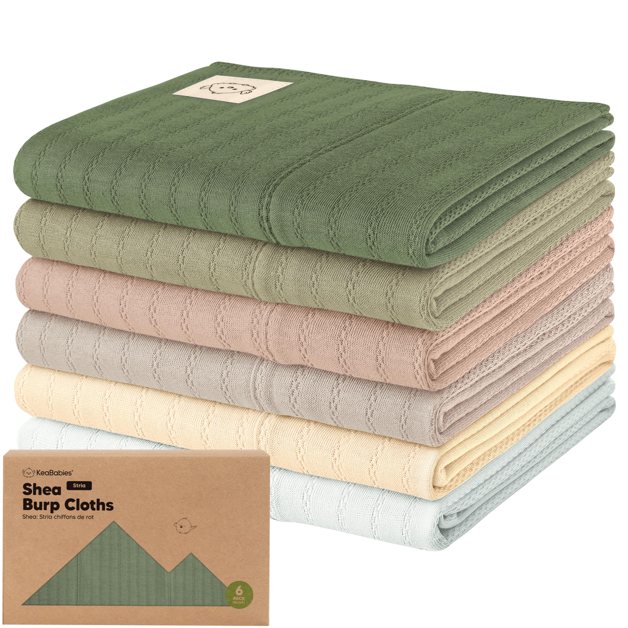 Photo 1 of KeaBabies Organic Cotton Burp Cloths Baby Girl, Boy - 6-Pack Large Burping Clothes for Babies, Spit Up Rags, Super Soft & Absorbent Newborn Wash Towels, Gender Neutral, Non-Shrink (Stria, Hedges)