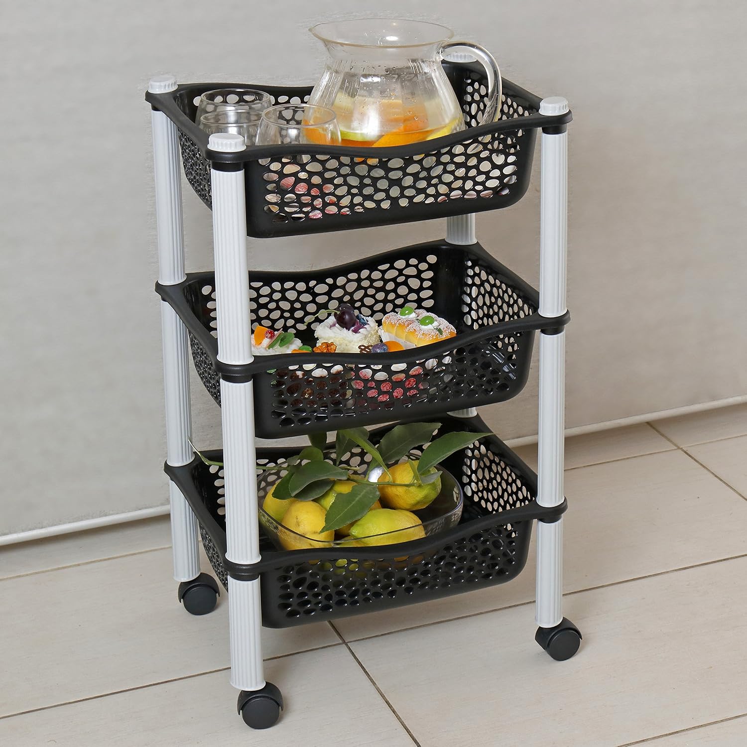 Maxi Nature Kitchen Storage Trolley – 3 Tier Vegetable Rack on Wheels ...