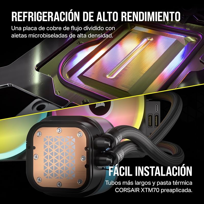 Cooler líquido para cpu corsair icue link h115i rgb rgb - 280mm aio - ventiladores qx140 rgb - compatível com intel® lga 1700, amd® am5 - hub de sistema icue link incluído - preto