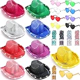 Coume 23 Pcs Cowboy Light up Hat Bulk Flashing Holographic Hats St Patrick's Day Sequined Cowboy Costume Accessories Heart Shape Rimless Sunglasses for Women (Elegant Color,Delicate Style)