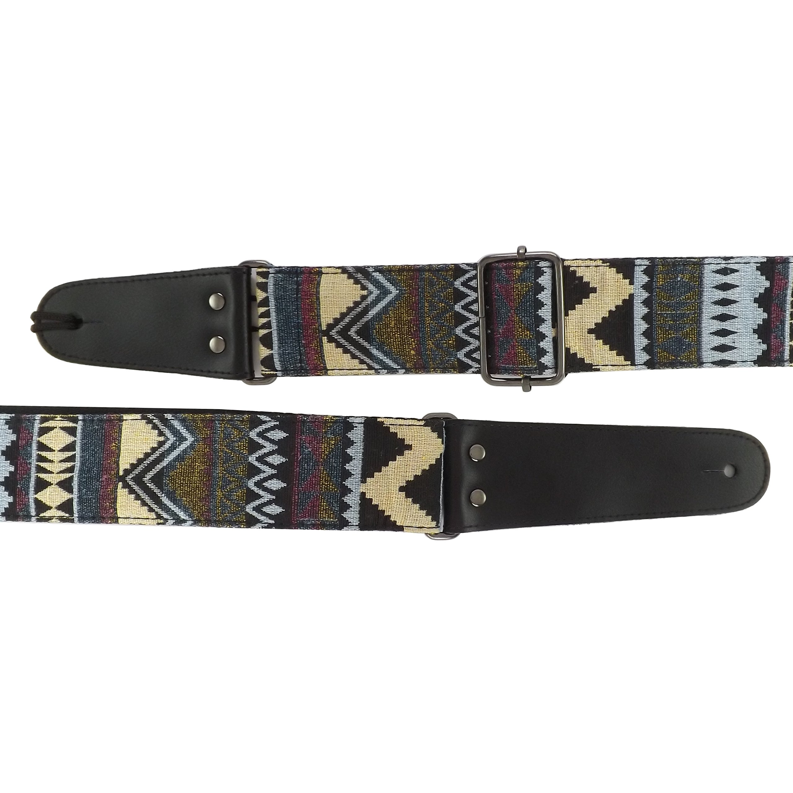 Spartan Music Classical/Acoustic/Bass/Electric Guitar Strap Patterned Design - Leather & Cotton (Patterned Zig Zags)
