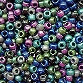 BeadExplosion Pony Beads Peacock Pearl Metallic Mix Crow Beads Made in USA 6x9mm Large Hole, Blue Green, 9mm(B07836)