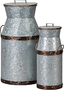 Barnyard Designs Rustic Galvanized Milk Can Jug, Nested Milk Cans, Vintage Primitive Country Farmhouse Home Decor, Large: 8.5” x 7.5” x 14.5”, Small: 5” x 4.5” x 11”, Set of 2