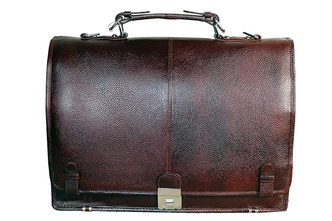 HYATT Genuine Leather (Amite Numerical Lock) 15.6 Inch Laptop/MAC Book Office Briefcase Bag (Brown)