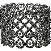 EVER FAITH Art Deco Love Knot Wide Stretch Bridal Bracelet Austrian Crystal