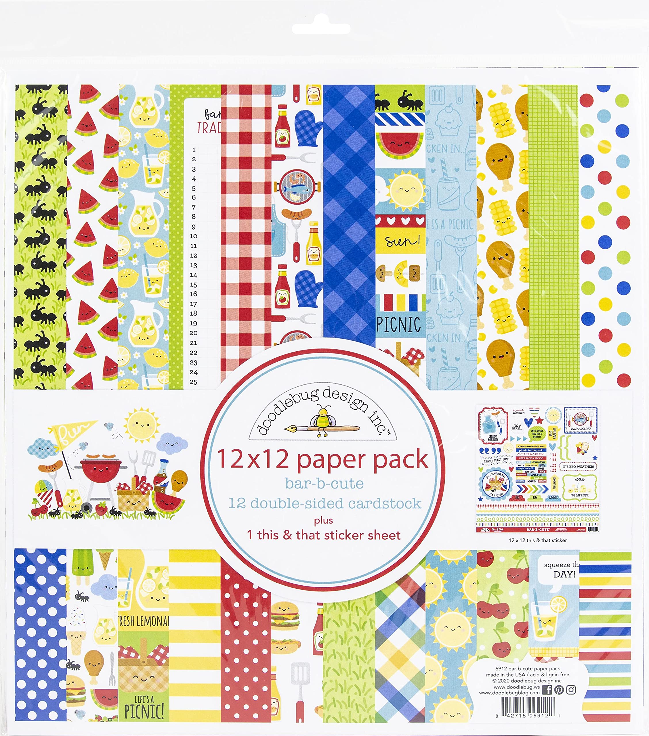 DOODLEBUG Design INC. BAR-B-Cute Paper 12 x 12 Pack