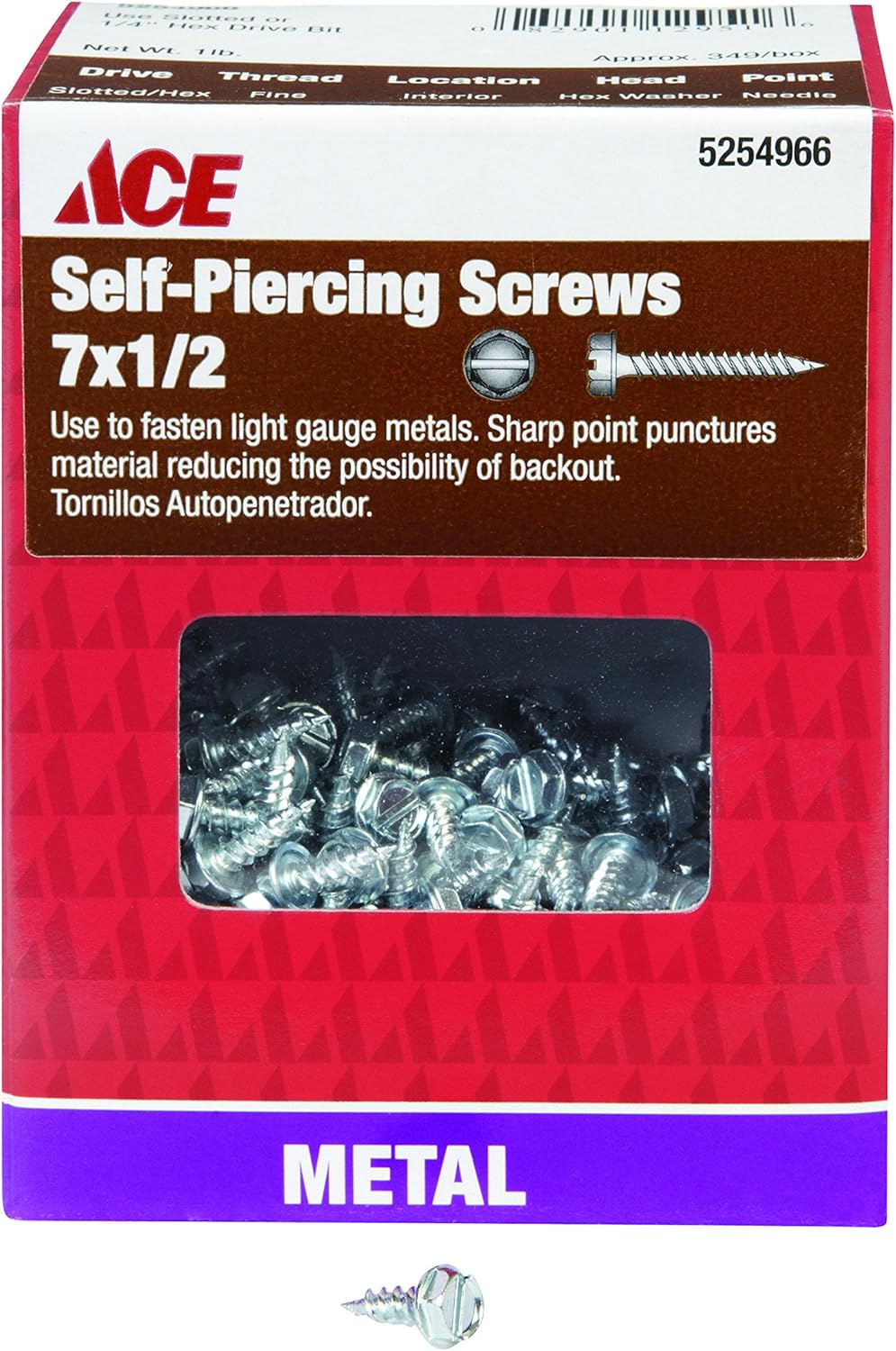 Ace Self Piercing Screws Slotted Hex Washer Head Collated Screws