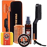 Tame the Wild Premium Beard Grooming Kit - Heated Beard Brush, Straightener Comb, Heat Protectant Spray, Beard Soap, Balm, Wooden Comb, and Storage Case