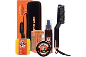 TAME THE WILD MAKE YOUR BEARD BEHAVE Tame the Wild Premium Beard Grooming Kit - Heated Beard Brush, Straightener Comb, Heat Protectant Spray, Beard Soap, Balm, Wooden Comb, and Storage Case