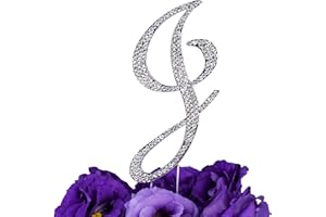 LOVENJOY Gift-Boxed Letter J Cake Topper Wedding Birthday Silver Crystal Rhinestone Monogram Initial Last Name Cake Decoratio