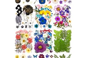 MIKIYA 133Pcs Dried Pressed Flowers for Resin Molds, Assorted Real Natural Bulk Dry Floral Leaves for DIY Art Crafts, Epoxy Jewelry, Soap, Candle Making, Nails Decor