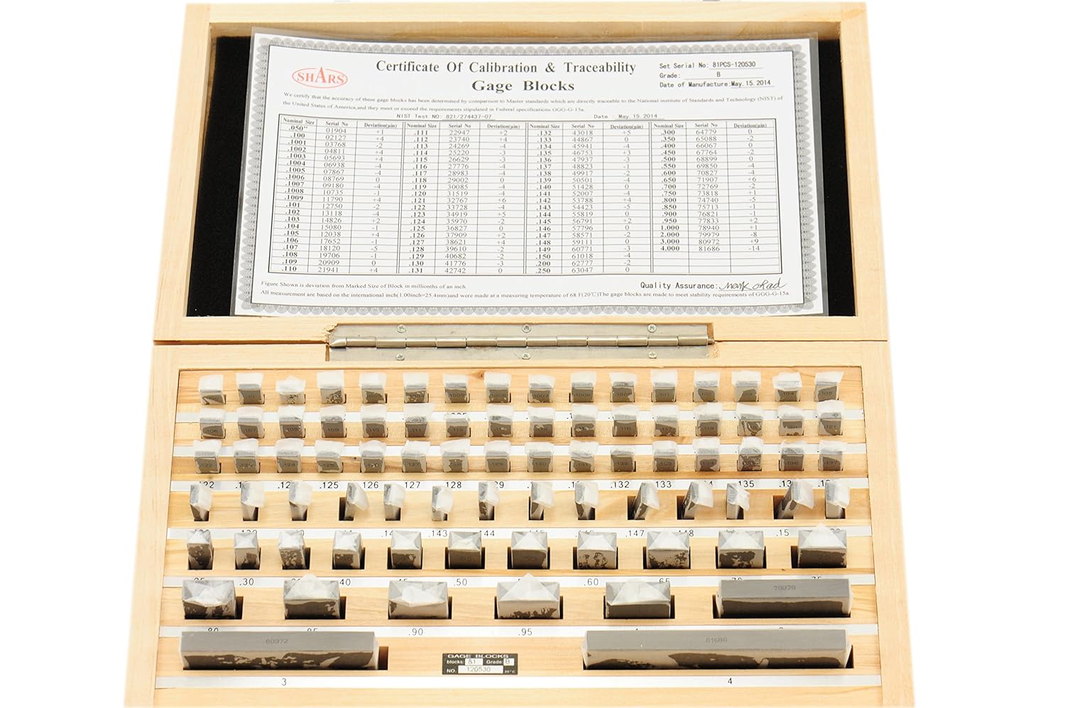 Shars Tool 81 Piece Steel Precision Gage Block Set with Nist Traceable