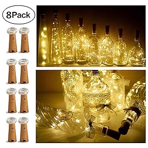 20 LED Bottle Cork String Lights Wine Bottle Fairy Mini String Lights Copper Wire, Battery Operated Starry Lights for DIY Christmas Halloween Wedding Party Indoor Outdoor,8 Pack (Warm White)
