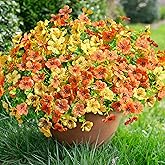 florisso Artificial Fall Flowers Fake Mums for Outdoor Autumn Decoration, 12 Bundles Faux Silk Orange Yellow Mums Daisy Look Real UV Resistant for Outside Home Porch Patio Planter