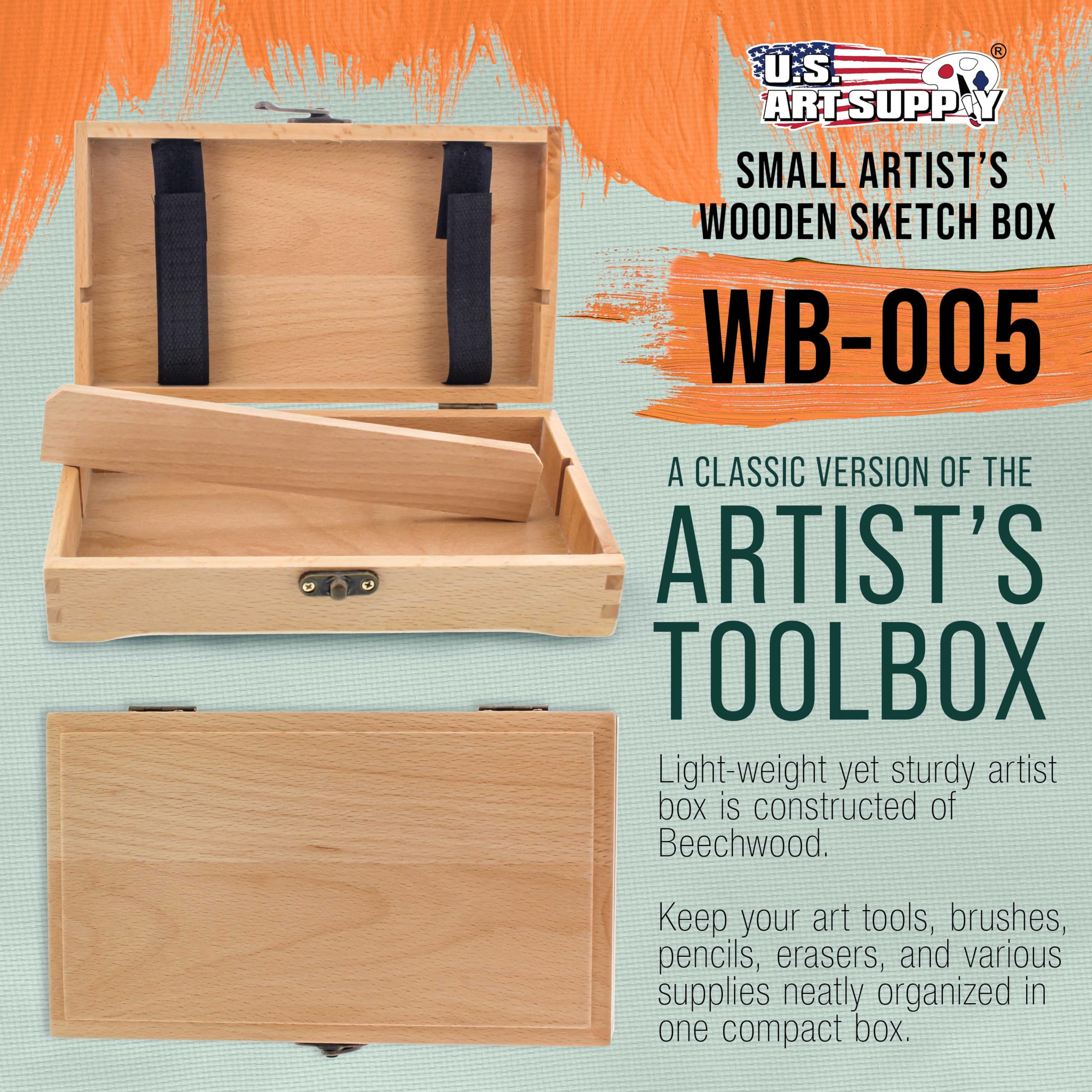 U.S. Art Supply Multi-Function Artist Supply Box with Locking Clasps - Wooden Art Box for Artist Supplies, Brushes, Pencils, Erasers, Tool Storage Organizer Case to Protect and Transport