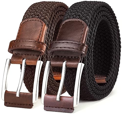 BULLIANT Belt for Men 2Pack,Mens Gift Stretch Braided Web Belt