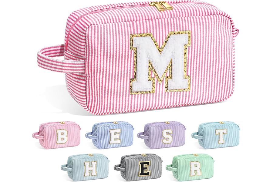 YOOLIFE Christmas Gifts for Women Teen Girls Kids Stocking Stuffers – Initial Makeup Bag Cosmetic Bag Toiletry Pouch, Personalized Birthday Gifts for Women Girls Mom Daughter Sister Friends, Pink M