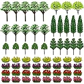 Cayway 60 PCS Miniature Trees Miniature Flower Cluster Mixed Model Trees Accessories Model Train Scenery Fake Trees for Building Model, Model Scenery for DIY Crafts