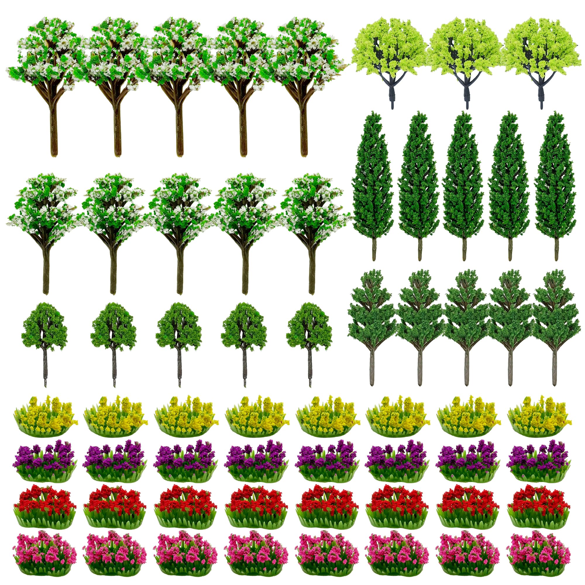 Cayway 60 PCS Miniature Trees Miniature Flower Cluster Mixed Model Trees Accessories Model Train Scenery Fake Trees for Building Model, Model Scenery for DIY Crafts — image 1