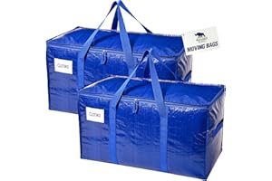 RUGGED RHINO Heavy Duty Extra Large Blue Moving Bags, Durable Bag with Strong Handles and Zipper, Moving Boxes Alternative for College Packing, Holiday Décor, Space Saving Storage with Label, 2 Pack