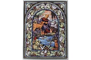 Design Toscano Francis of Assisi, Patron of Animals Art Glass Suncatcher Window Panel, 7 Inches Wide, 9 Inches tall, Stained Glass, Full Color Enamel