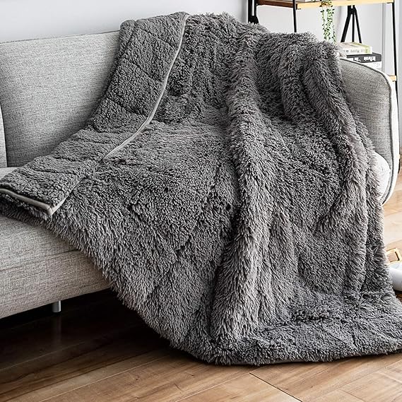 immtree Shaggy Faux Fur Weighted Blanket 15lbs for Adult, immtree