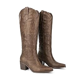 Pasuot Brown Cowboy Boots for Women - Wide Calf