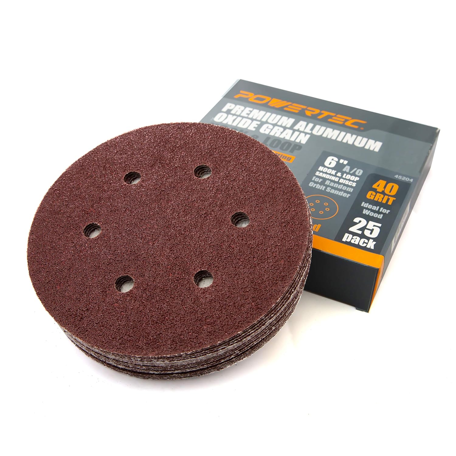 6Inch 120 Grit POWERTEC 45212 A/O Hook and Loop 6 Hole Disc 25 PK