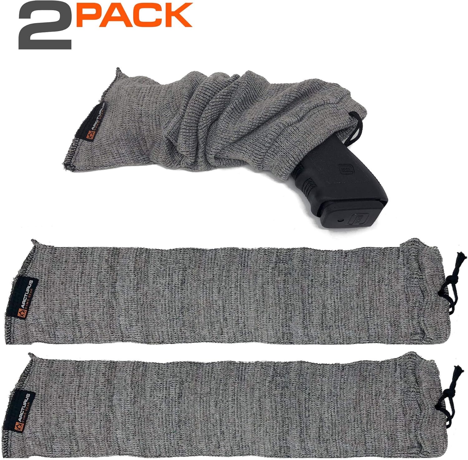 Arcturus Silicone-Treated Handgun Socks - Large, Flexible Design (3.5" x 16") Easily Fits Your Pistol or Revolver (2-Pack, Gray) : Sports & Outdoors