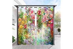 ANHOPE Outdoor Curtains Waterproof Grommet Top Window Drapes with Abstract Watercolor Painting Flower Print Pattern Outside Privacy Curtains for Patio Pergola Gazebo Cabana Porch 2 Panels 54 x 96 Inch