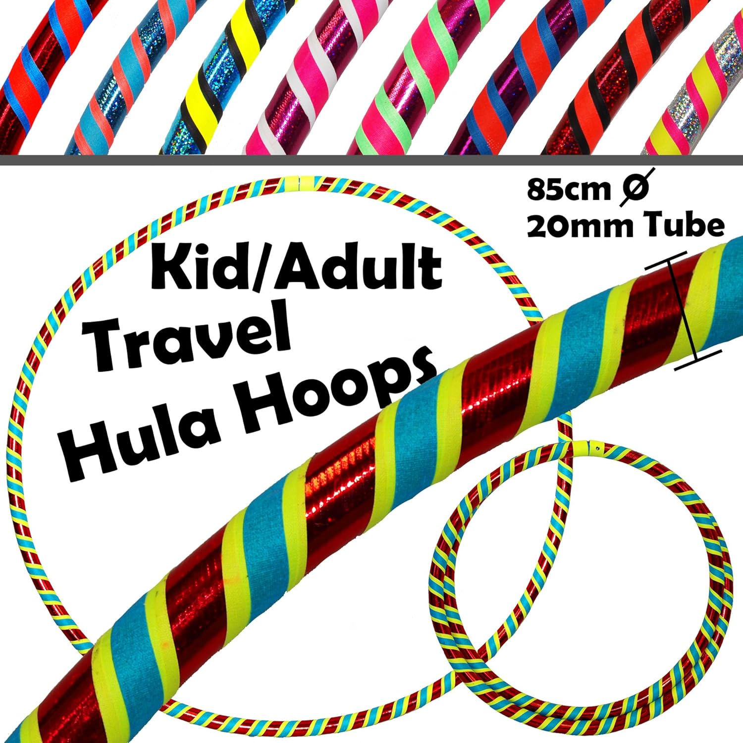 KIDS Hula Hoops (UltraGrip/Glitter Deco) 3 COLOUR Weighted Childrens