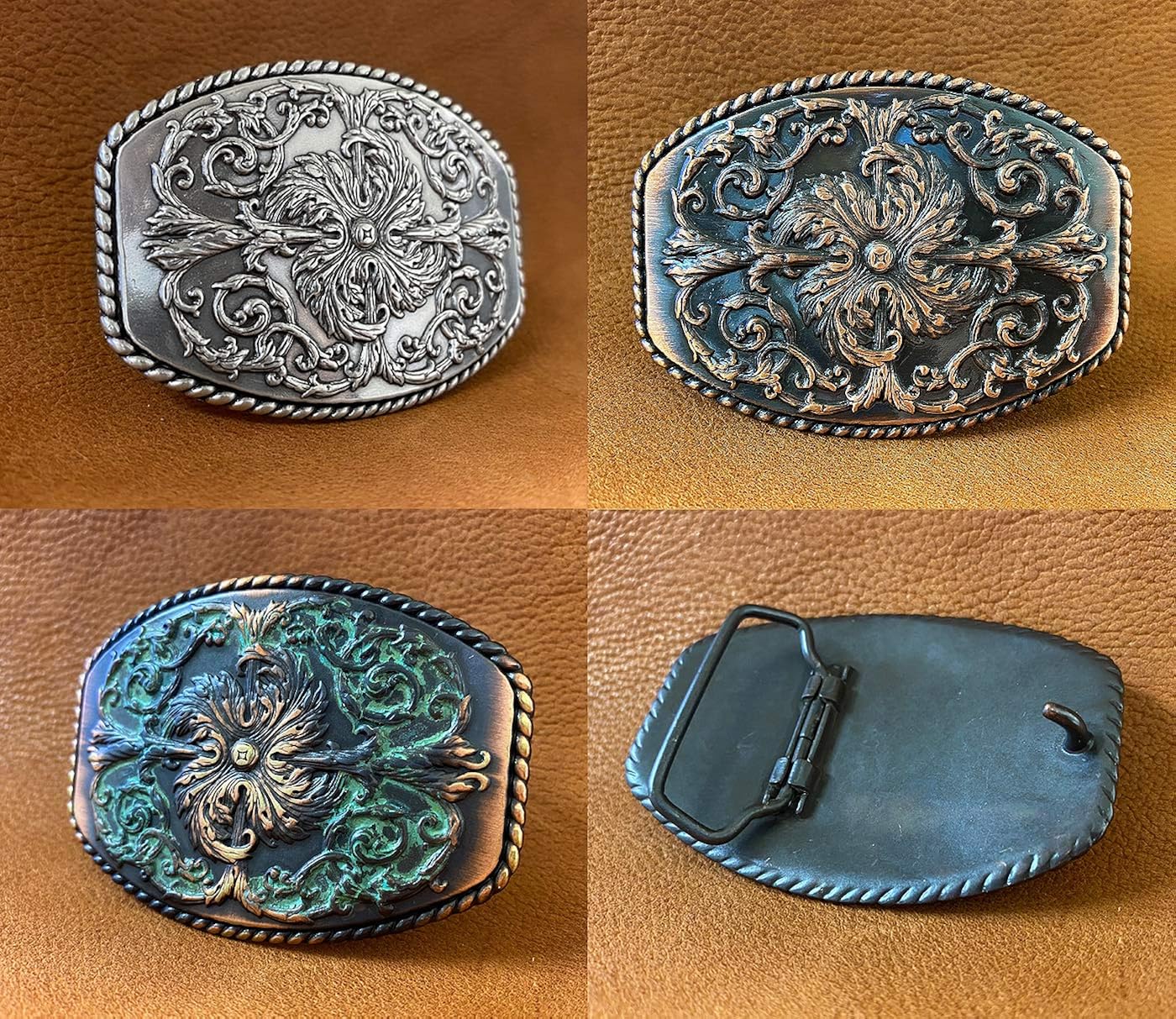 Antique Floral Engraved Ornate Western Design Belt Buckle fits 1-1/2": Clothing