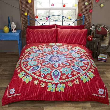 Amazon Com Floral Mandala Polka Dot Red Green White Cotton Blend