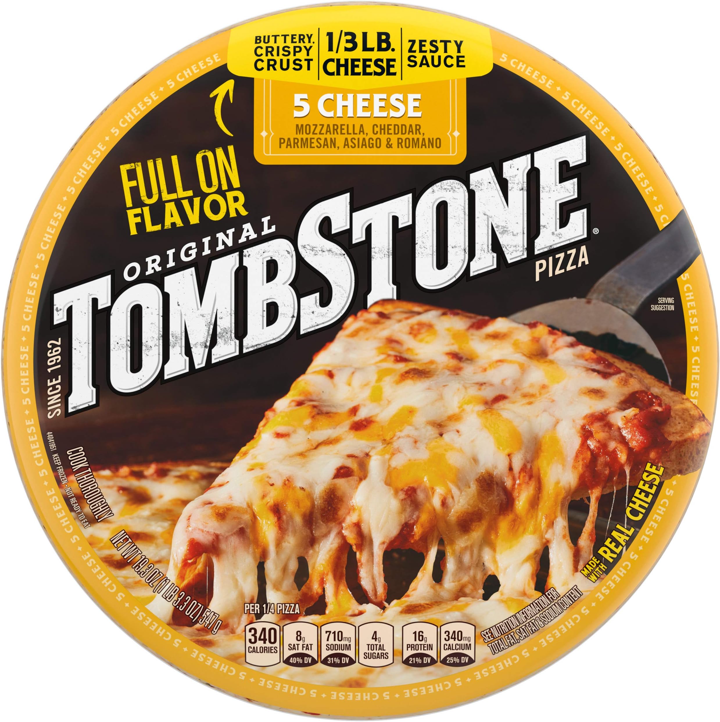 Tombstone Original Classic Frozen Pizza, 5 Cheese, 19.3 oz. – Frozen Cheese Pizza Made with 5 Types of Real Cheese – Quick and Easy to Make