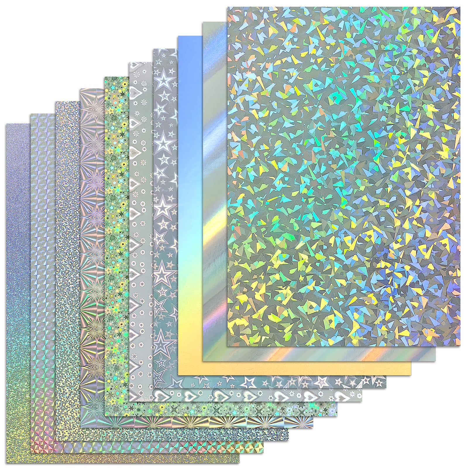Photo 1 of 30 Sheets Holographic Cardstock, 8" x 12" Metallic Glitter Shiny Iridescent Mirror Paper 250gsm/92lb For Arts and Crafts, Decorative, Weddings & Birthdays Invitations, Scrapbook Supplies(10 styles)