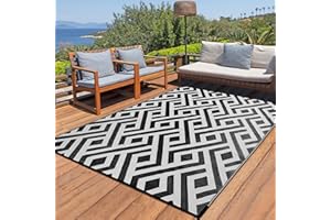 Terrug Outdoor Rug Waterproof 5x8 Ft, Foldable Outdoor Plastic Straw Rug, UV Reversible Patio Rug Decor, Outdoor Area Rug for Camping, RV, Porch, Deck, Backyard, Balcony, Picnic, Black & Light Grey