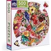 eeBoo Birds &amp; Blossoms 500 Piece Round Jigsaw Puzzle, 23" Diameter | Double coated, sturdy &amp; dust free pieces with a satisfying snap. Includes full color reference insert. Vibrant, original art