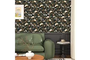 BLMIROS Green Floral Peel and Stick Wallpaper Boho Vintage Wall Paper 17.5” x 78.7” Removable Waterproof Self Adhesive Modern